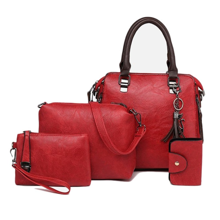 4 in 1 Crazy Horse Texture PU Leather Shoulder Bag Ladies Handbag Messenger Bag with Tassel