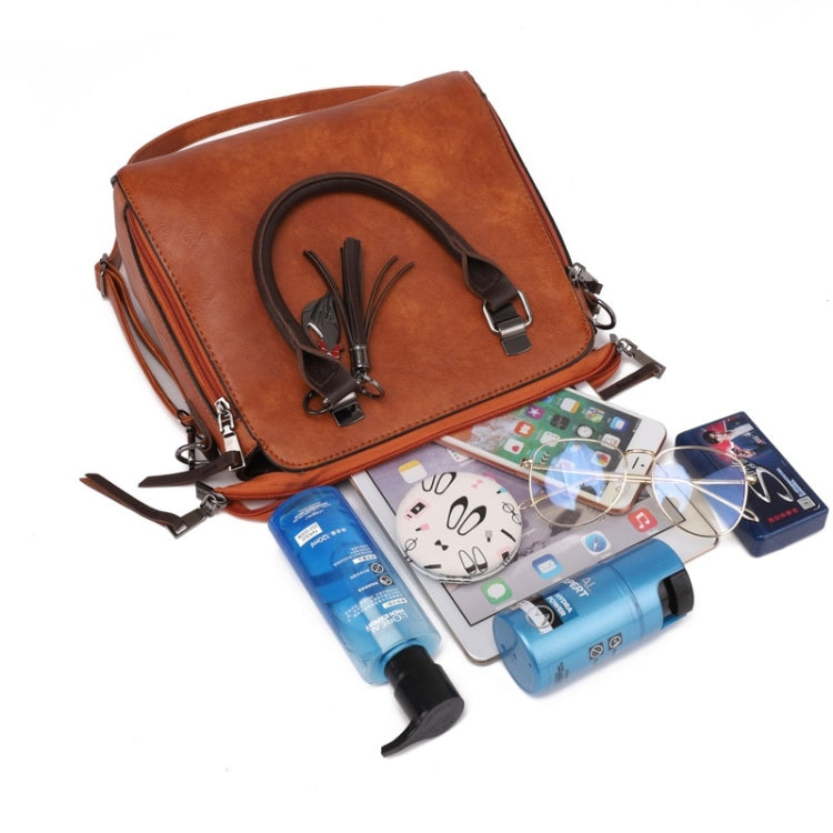 4 in 1 Crazy Horse Texture PU Leather Shoulder Bag Ladies Handbag Messenger Bag with Tassel