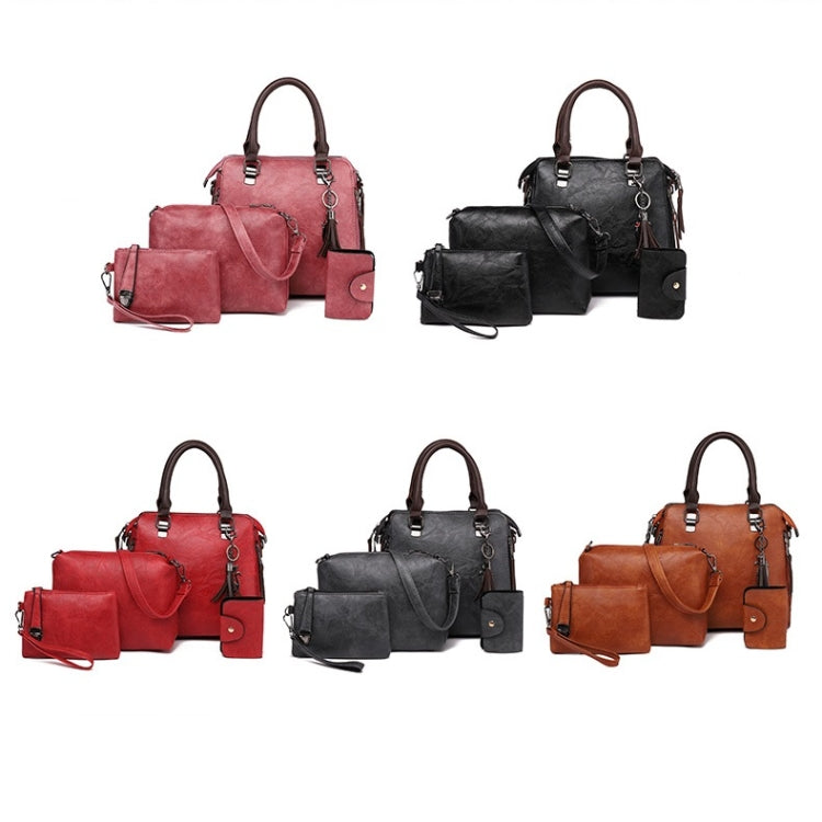 4 in 1 Crazy Horse Texture PU Leather Shoulder Bag Ladies Handbag Messenger Bag with Tassel