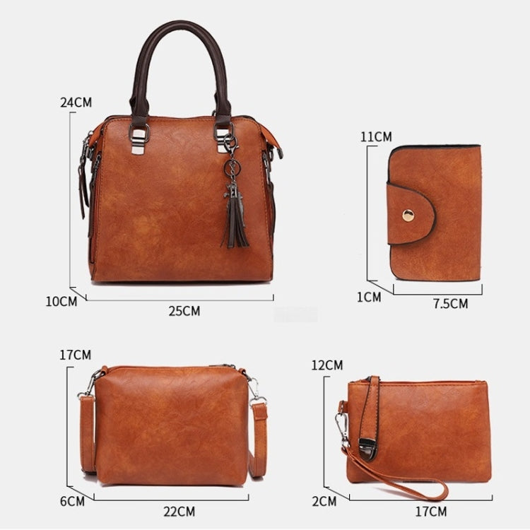 4 in 1 Crazy Horse Texture PU Leather Shoulder Bag Ladies Handbag Messenger Bag with Tassel