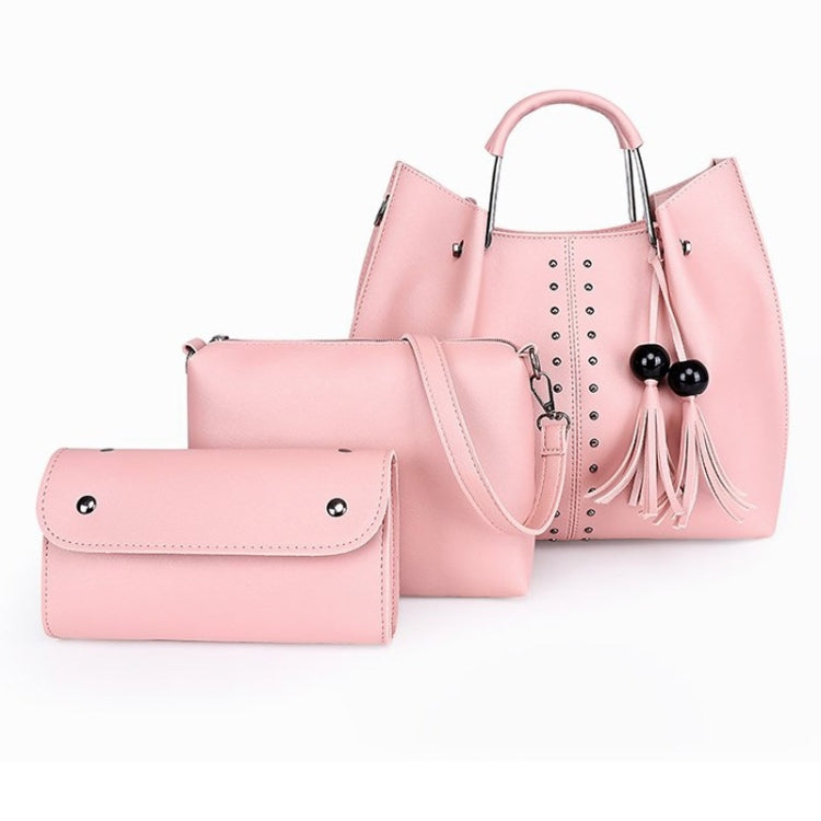 3 in 1 Crosss Texture PU Shoulder Bag Ladies Handbag Messenger Bag with Bead Tassel