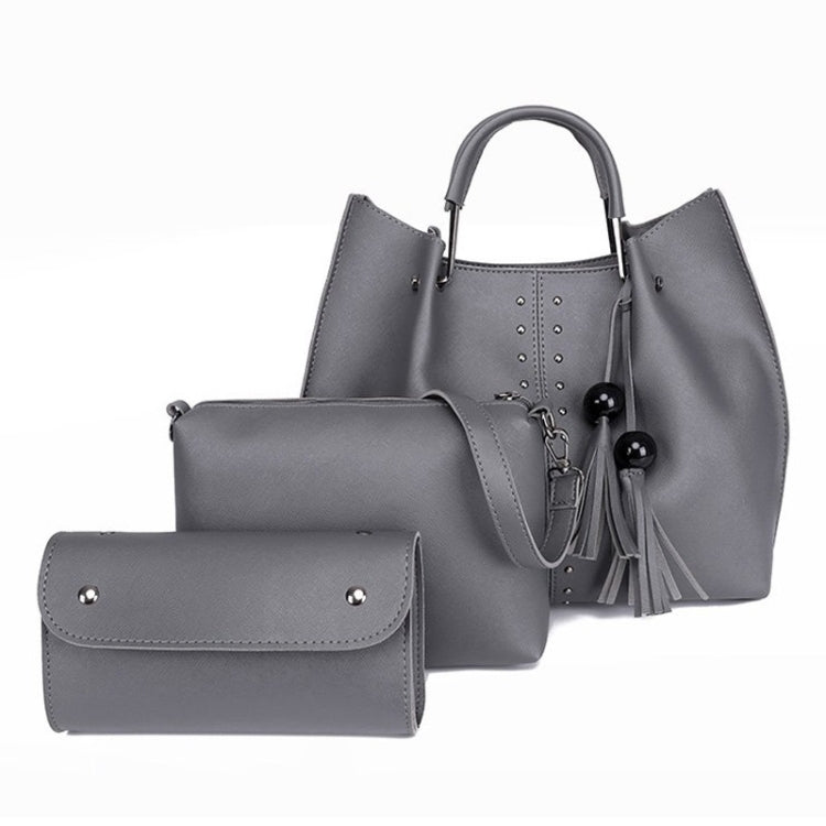 3 in 1 Crosss Texture PU Shoulder Bag Ladies Handbag Messenger Bag with Bead Tassel