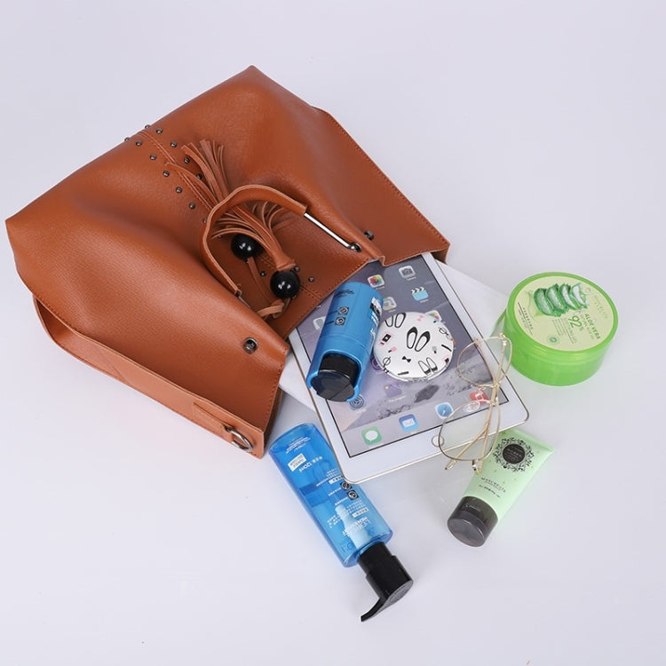 3 in 1 Crosss Texture PU Shoulder Bag Ladies Handbag Messenger Bag with Bead Tassel