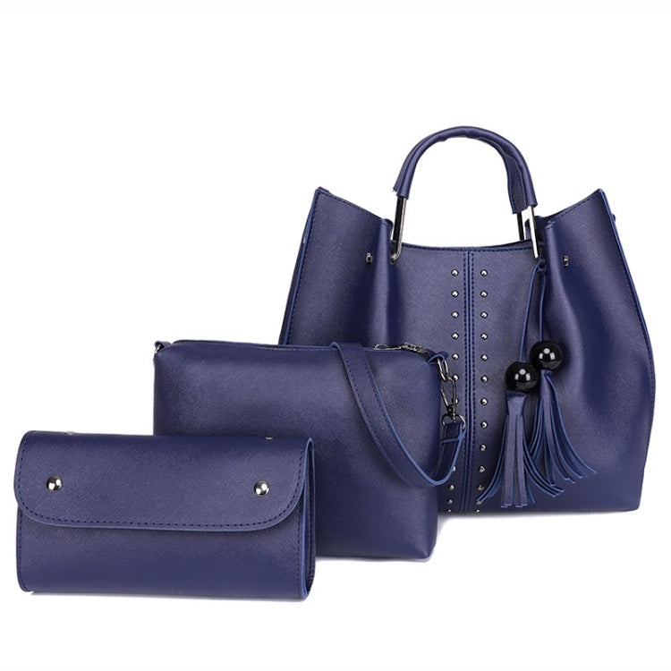 3 in 1 Crosss Texture PU Shoulder Bag Ladies Handbag Messenger Bag with Bead Tassel