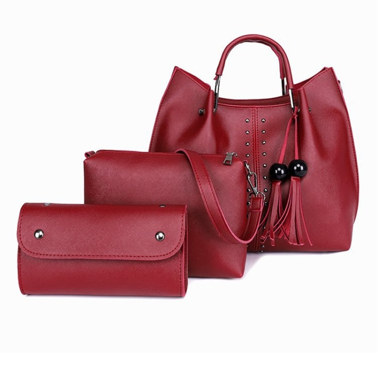 3 in 1 Crosss Texture PU Shoulder Bag Ladies Handbag Messenger Bag with Bead Tassel