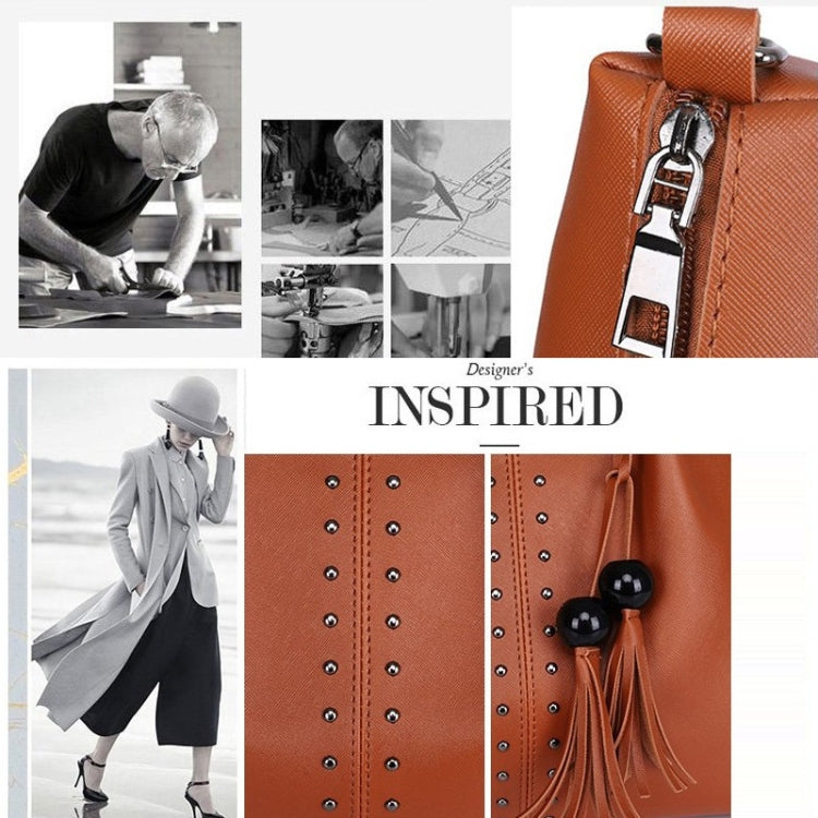 3 in 1 Crosss Texture PU Shoulder Bag Ladies Handbag Messenger Bag with Bead Tassel