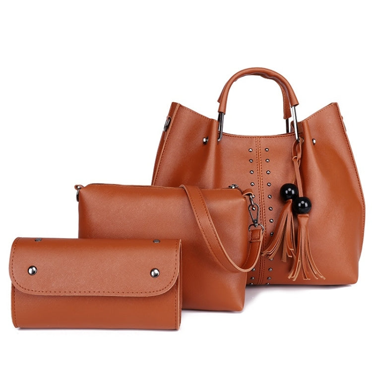 3 in 1 Crosss Texture PU Shoulder Bag Ladies Handbag Messenger Bag with Bead Tassel