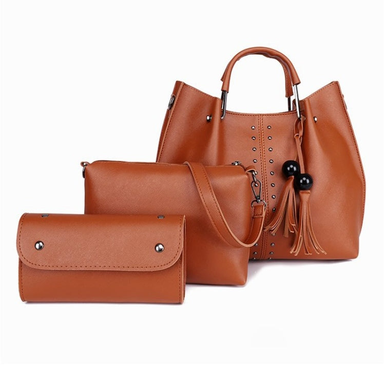 3 in 1 Crosss Texture PU Shoulder Bag Ladies Handbag Messenger Bag with Bead Tassel