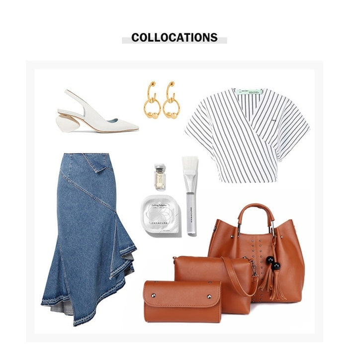 3 in 1 Crosss Texture PU Shoulder Bag Ladies Handbag Messenger Bag with Bead Tassel