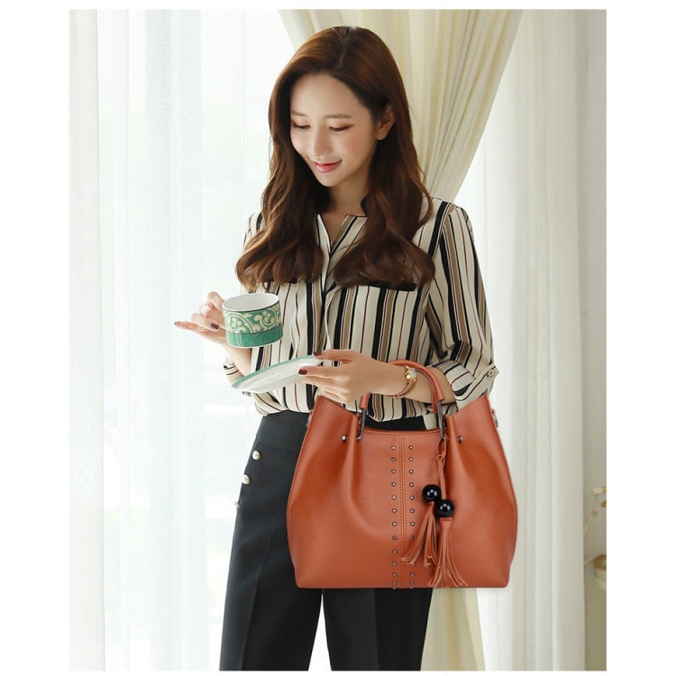 3 in 1 Crosss Texture PU Shoulder Bag Ladies Handbag Messenger Bag with Bead Tassel