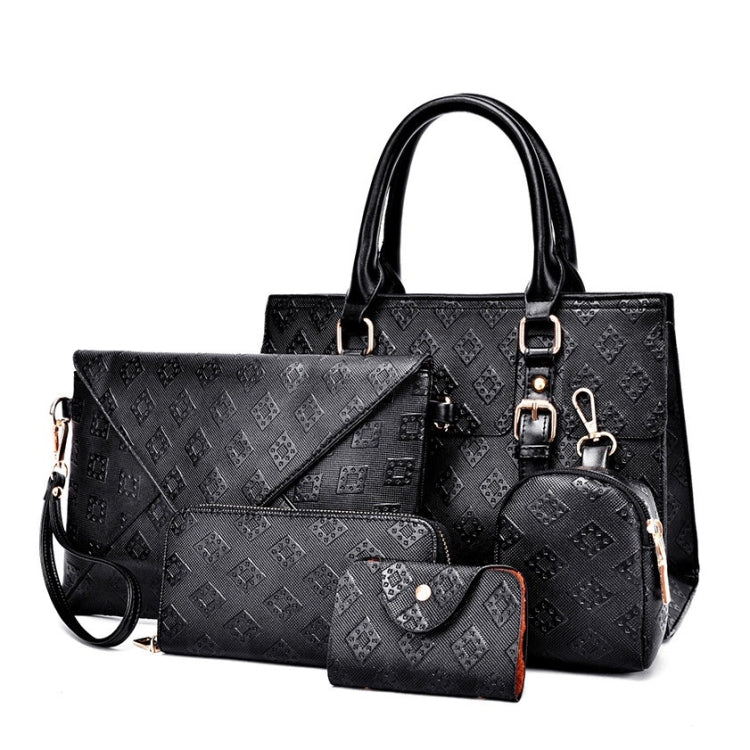 5 in 1 Diamond Texture PU Shoulder Bag Printed Flower Ladies Handbag Messenger Bag