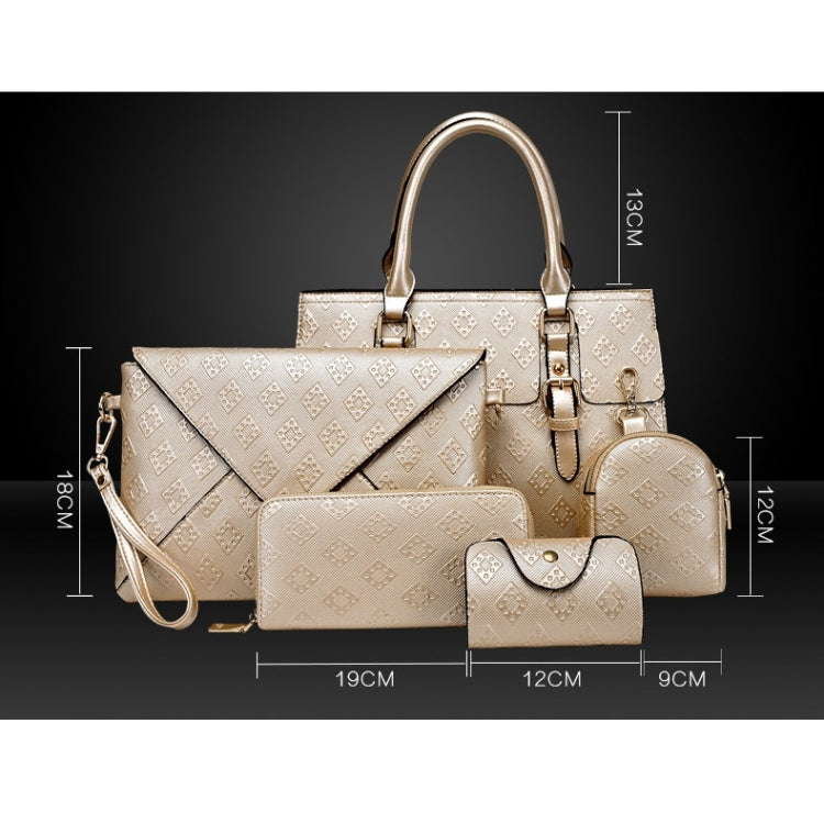 5 in 1 Diamond Texture PU Shoulder Bag Printed Flower Ladies Handbag Messenger Bag