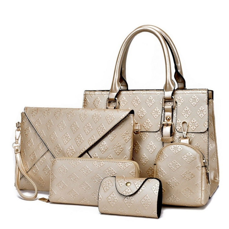 5 in 1 Diamond Texture PU Shoulder Bag Printed Flower Ladies Handbag Messenger Bag