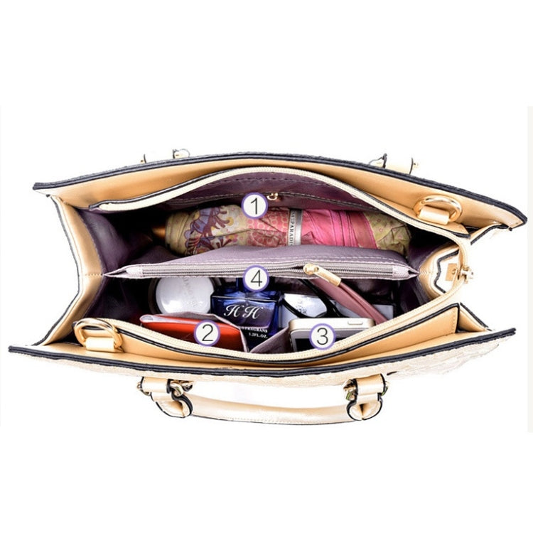 5 in 1 Diamond Texture PU Shoulder Bag Printed Flower Ladies Handbag Messenger Bag