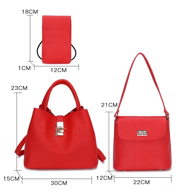 3 in 1 Casual PU Shoulder Bag Ladies Handbag Messenger Bag (Black)