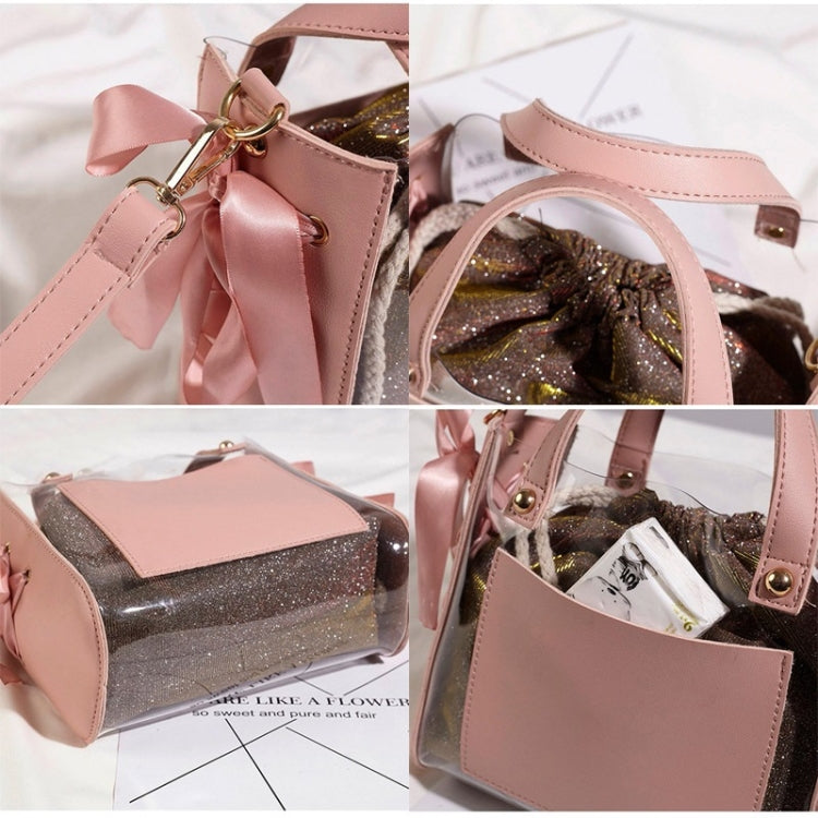 2 in 1 Clear Plastic Ribbon Single Shoulder Bag Ladies Handbag Messenger Bag