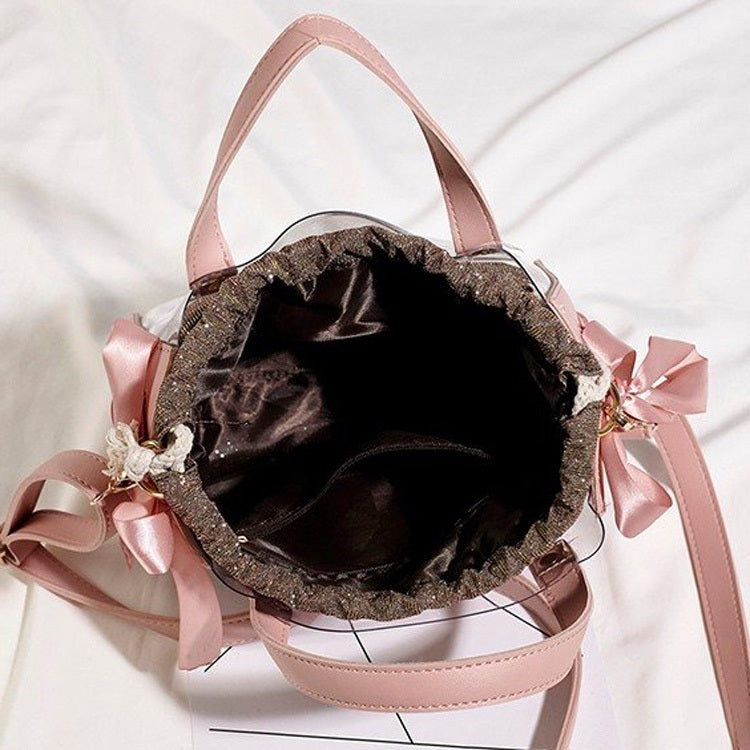 2 in 1 Clear Plastic Ribbon Single Shoulder Bag Ladies Handbag Messenger Bag