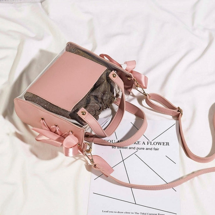 2 in 1 Clear Plastic Ribbon Single Shoulder Bag Ladies Handbag Messenger Bag
