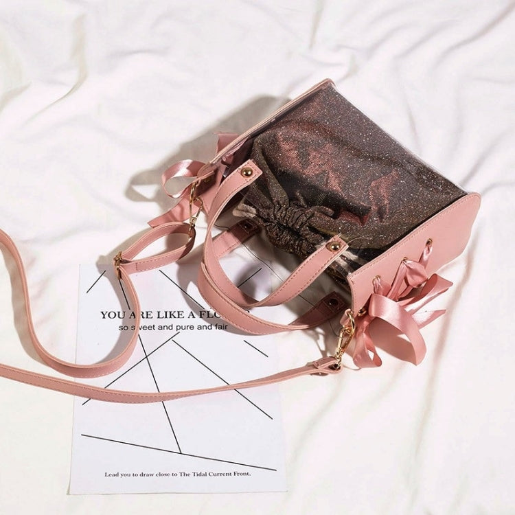 2 in 1 Clear Plastic Ribbon Single Shoulder Bag Ladies Handbag Messenger Bag