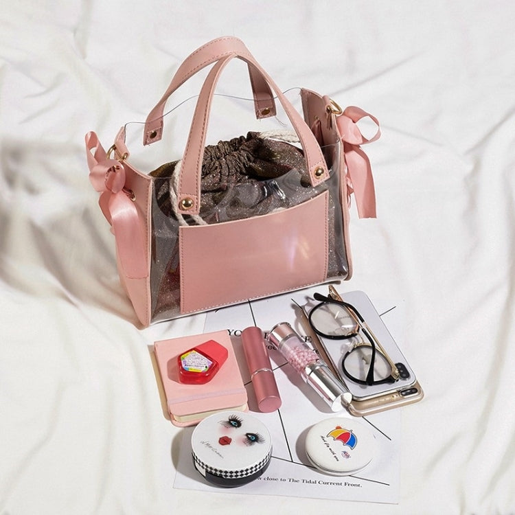 2 in 1 Clear Plastic Ribbon Single Shoulder Bag Ladies Handbag Messenger Bag