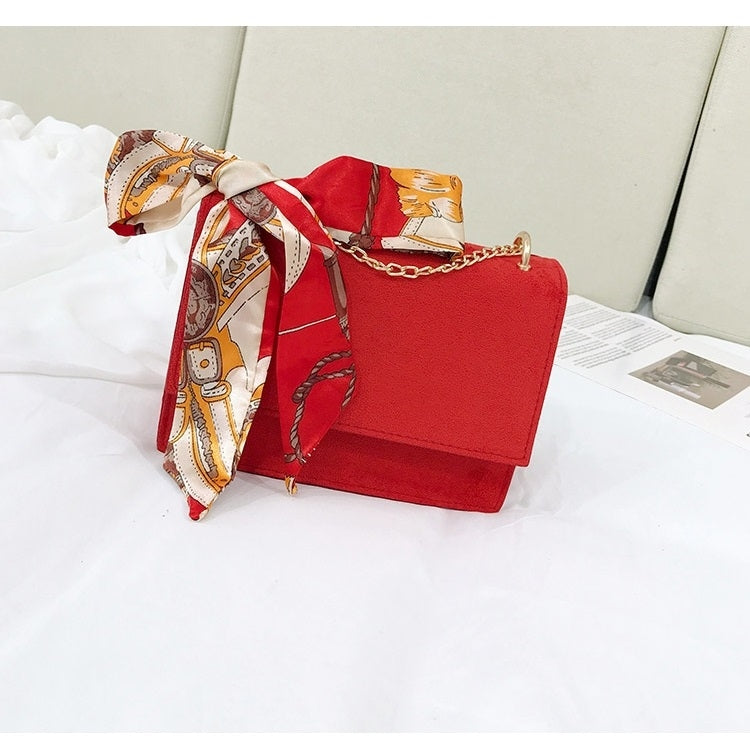 Matte Small Square Bag Silk Scarf Shoulder Bag Messenger Bag Ladies Handbag (Black)