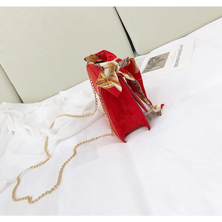 Matte Small Square Bag Silk Scarf Shoulder Bag Messenger Bag Ladies Handbag (Black)