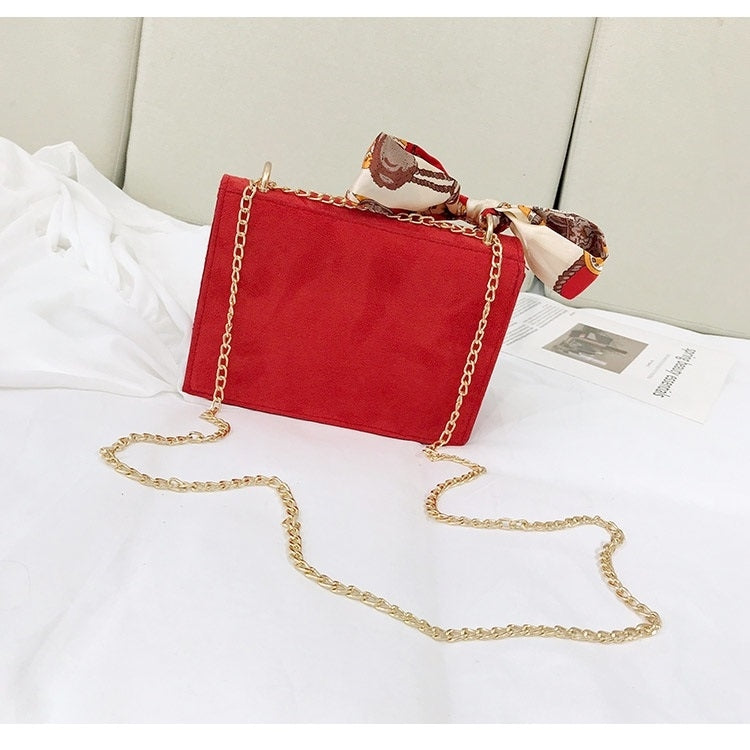 Matte Small Square Bag Silk Scarf Shoulder Bag Messenger Bag Ladies Handbag (Black)