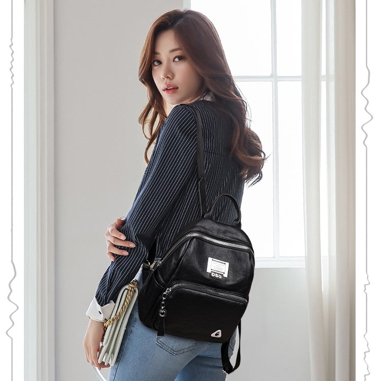 Fashion PU Double Shoulder Bag Messenger Bag Ladies Handbag (Black)
