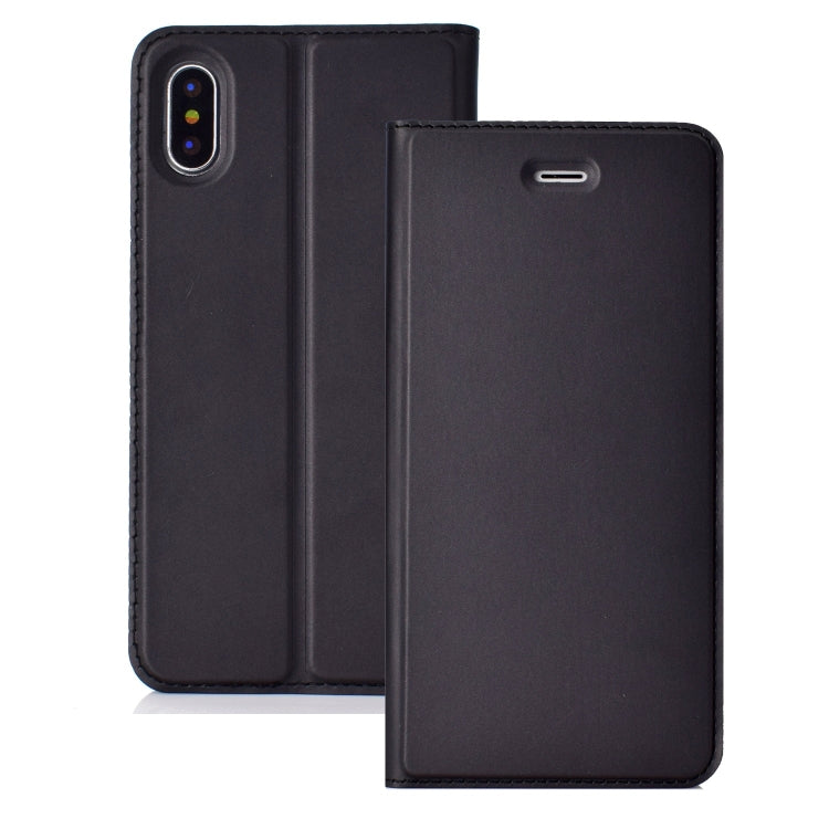 For iPhone X / XS Ultra-thin Pressed Magnetic Card TPU+PU Leather Case with Card Slot & Holder