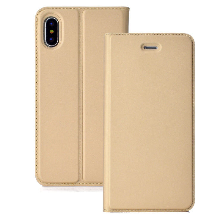 For iPhone X / XS Ultra-thin Pressed Magnetic Card TPU+PU Leather Case with Card Slot & Holder