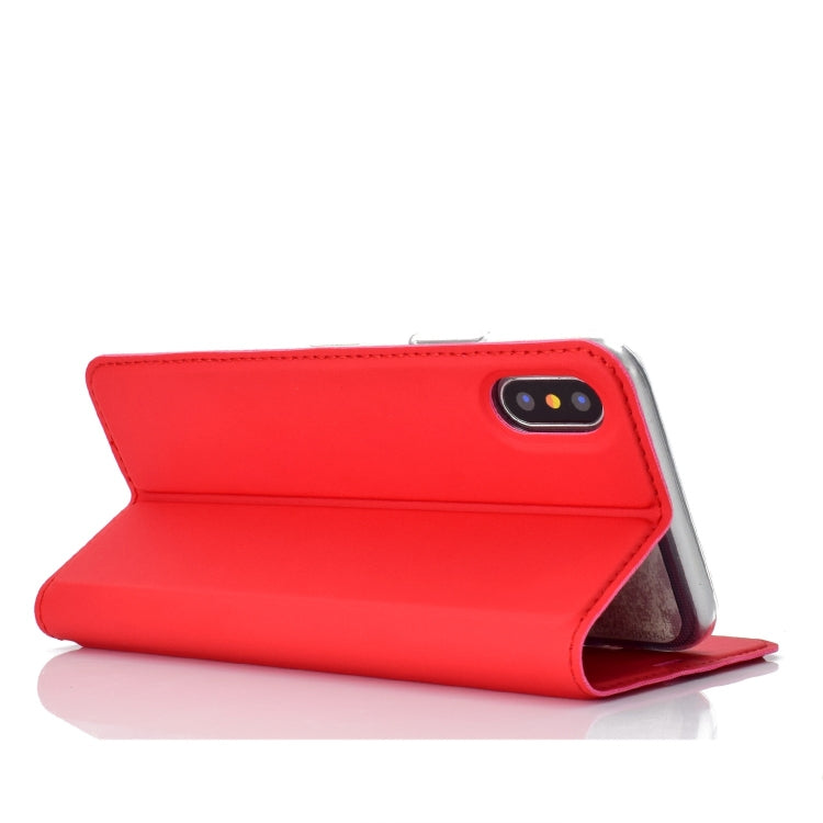 For iPhone X / XS Ultra-thin Pressed Magnetic Card TPU+PU Leather Case with Card Slot & Holder