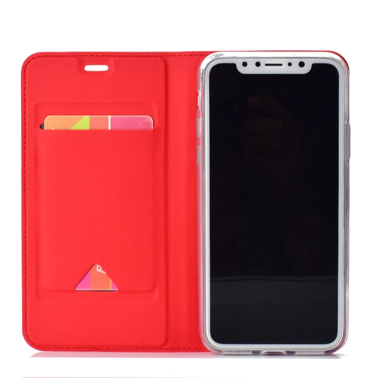For iPhone X / XS Ultra-thin Pressed Magnetic Card TPU+PU Leather Case with Card Slot & Holder