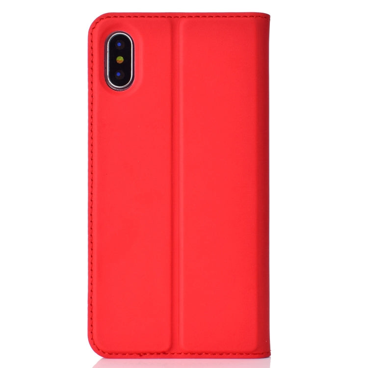 For iPhone X / XS Ultra-thin Pressed Magnetic Card TPU+PU Leather Case with Card Slot & Holder