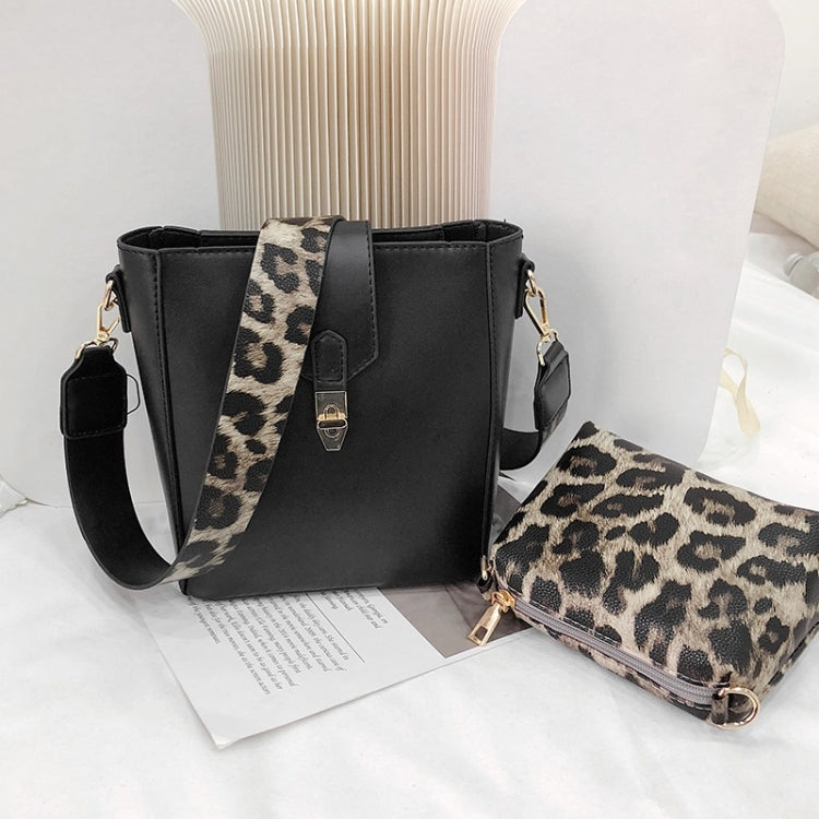 2 in 1 Bucket Bag Fashion Shoulder Bag Ladies Messenger Bag Handbag with Leopard Print Shoulder Strap