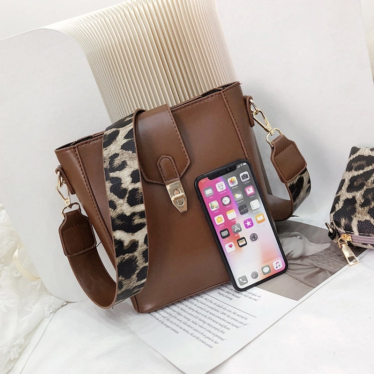 2 in 1 Bucket Bag Fashion Shoulder Bag Ladies Messenger Bag Handbag with Leopard Print Shoulder Strap