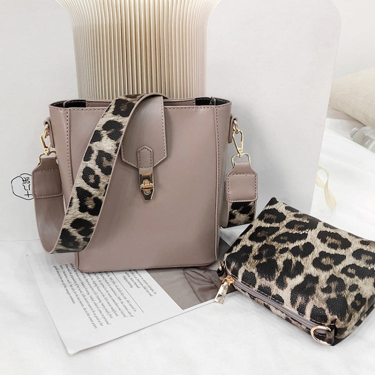 2 in 1 Bucket Bag Fashion Shoulder Bag Ladies Messenger Bag Handbag with Leopard Print Shoulder Strap