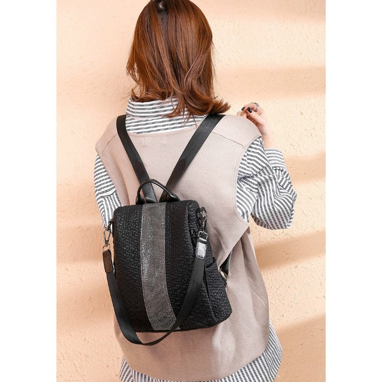 Anti-theft Sequin PU Leather Double Shoulders Backpack Bag Ladies Handbag (Black)