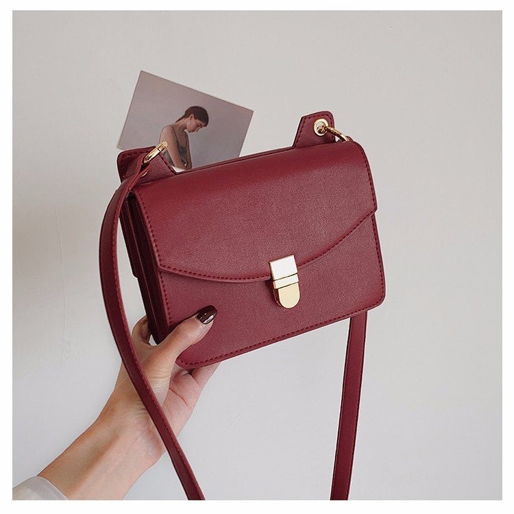 Pure Color Casual Small Square Bag Handbag Single Shoulder Bag Messenger Bag (Red)