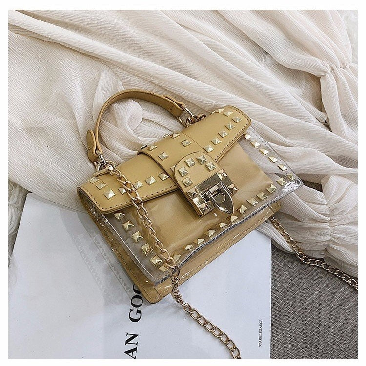 2 in 1 Transparent Chain Rivet Handbag Single Shoulder Bag Messenger Bag (Yellow)