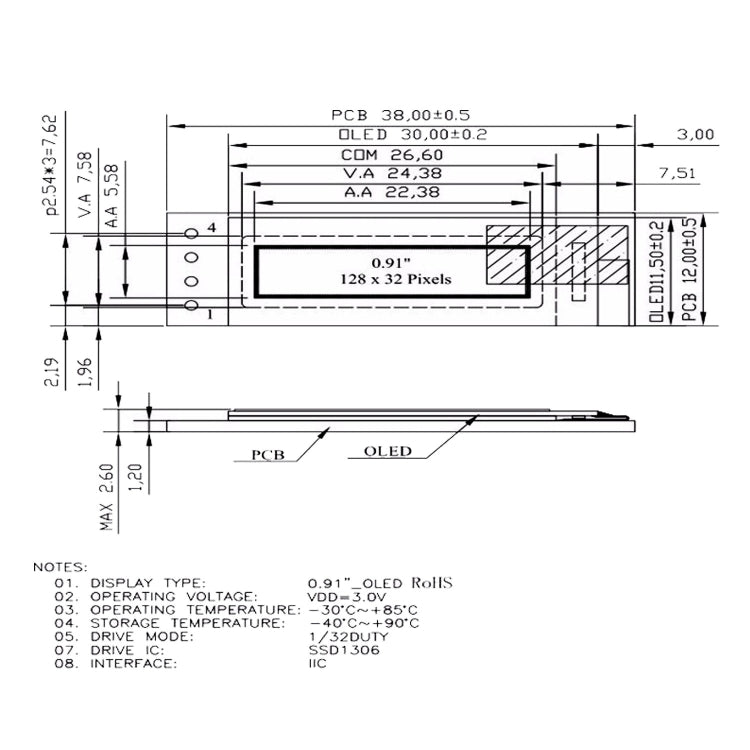 LDTR-WG0185 0.91 inch 128x32 IIC I2C Blue/White OLED LCD Display DIY Module DC3.3V 5V for PIC Arduino