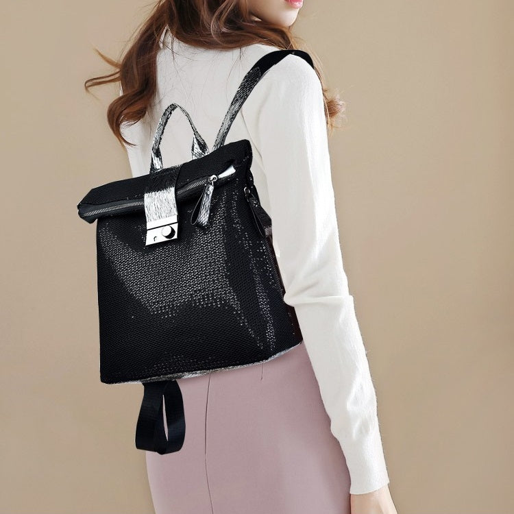 Fashion Sequin PU Double-Shoulder Bag Ladies Handbag Messenger Bag (Black)