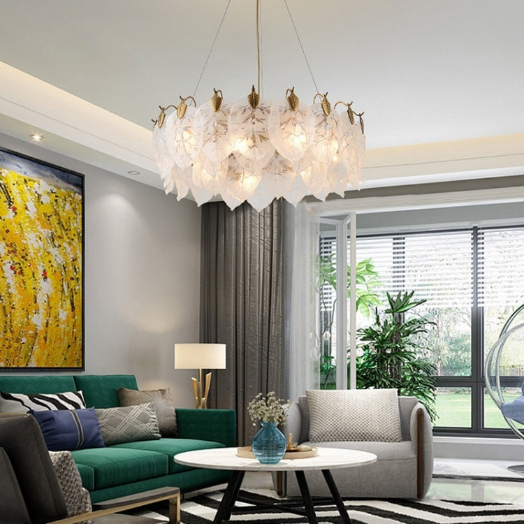 7W Bedroom Living Room Dining Room Pattern Creative Personality Art Wrought Iron Glass Chandelier, Hanging Multi-layer 13 Heads