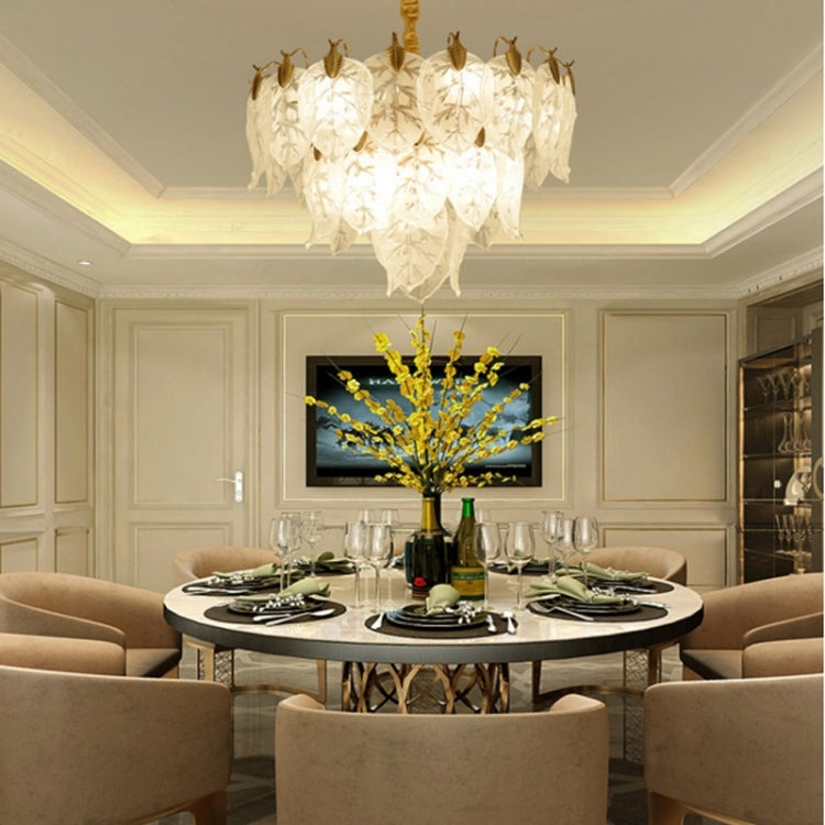 Bedroom Living Room Dining Room Pattern Creative Personality Art Wrought Iron Glass Chandelier LED Lamp, Hanging Multi-layer 19 Heads