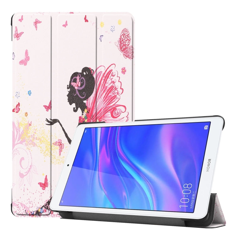 Butterfly Fairy Girl Pattern Colored Painted Horizontal Flip PU Leather Case for Huawei Honor Tab 5 8.0, with Three-folding Holder