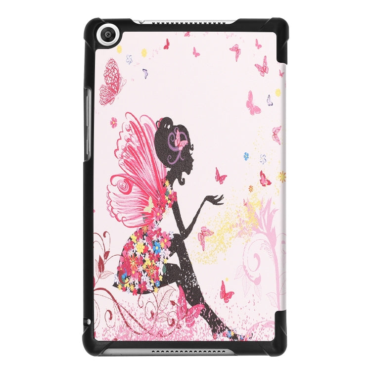 Butterfly Fairy Girl Pattern Colored Painted Horizontal Flip PU Leather Case for Huawei Honor Tab 5 8.0, with Three-folding Holder