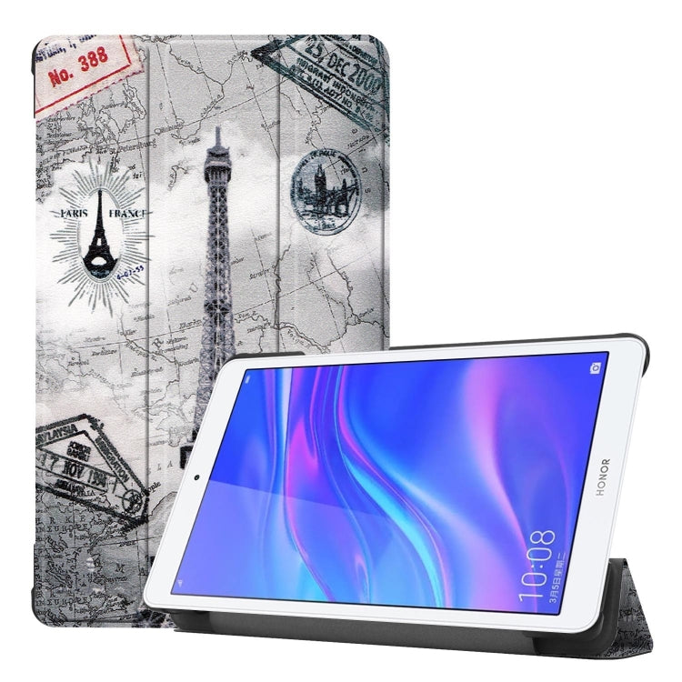 Retro Tower Pattern Colored Painted Horizontal Flip PU Leather Case for Huawei Honor Tab 5 8.0, with Three-folding Holder