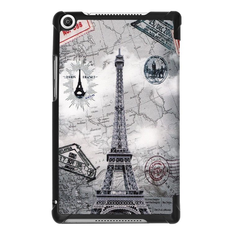 Retro Tower Pattern Colored Painted Horizontal Flip PU Leather Case for Huawei Honor Tab 5 8.0, with Three-folding Holder
