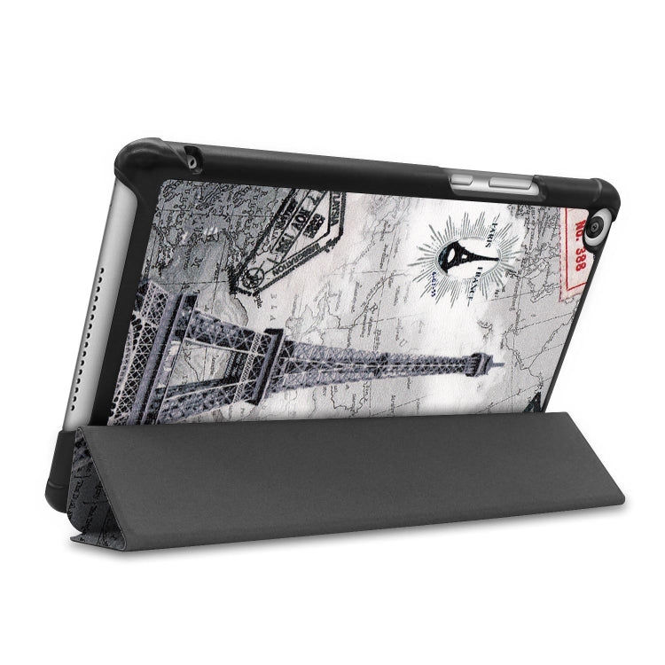 Retro Tower Pattern Colored Painted Horizontal Flip PU Leather Case for Huawei Honor Tab 5 8.0, with Three-folding Holder