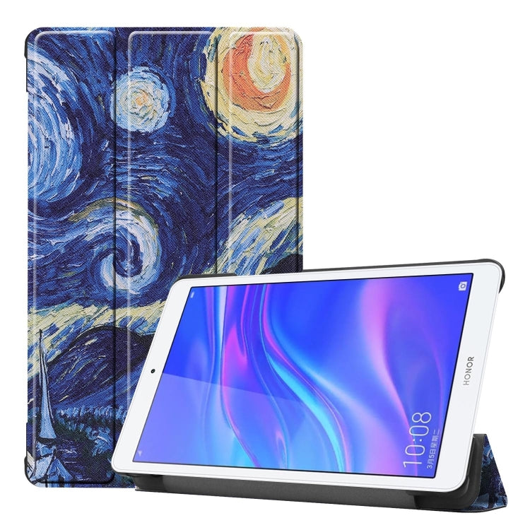 Sky Pattern Colored Painted Horizontal Flip PU Leather Case for Huawei Honor Tab 5 8.0, with Three-folding Holder
