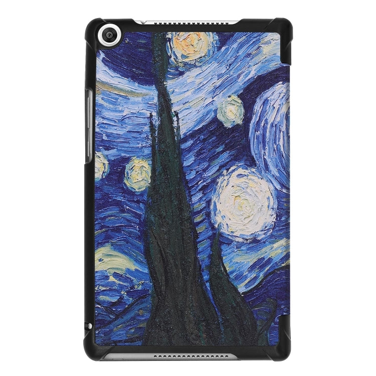 Sky Pattern Colored Painted Horizontal Flip PU Leather Case for Huawei Honor Tab 5 8.0, with Three-folding Holder